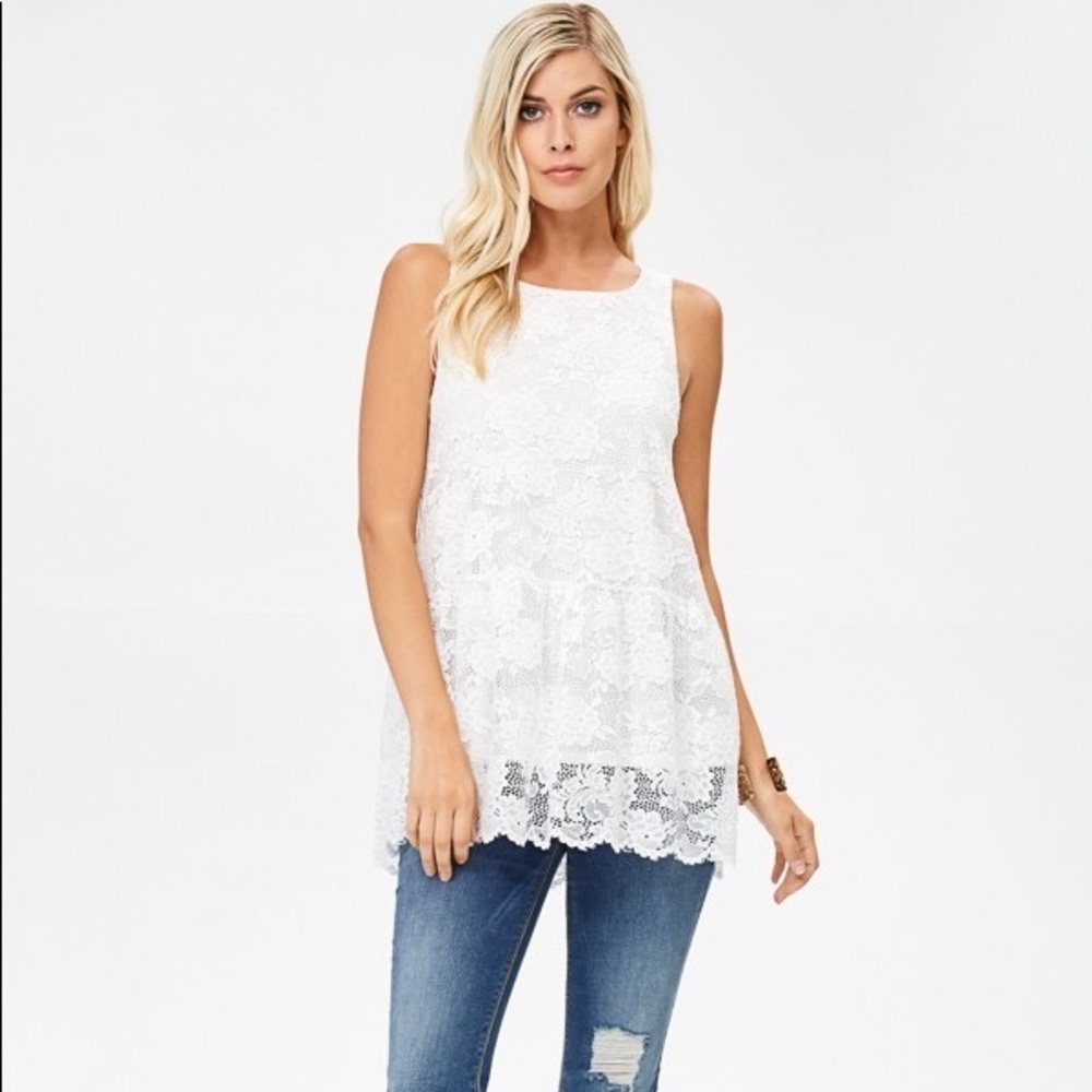 Make Offer 🌷Last 1️⃣ Ivory Sleeveless Lace Tunic - Picture 4 of 4